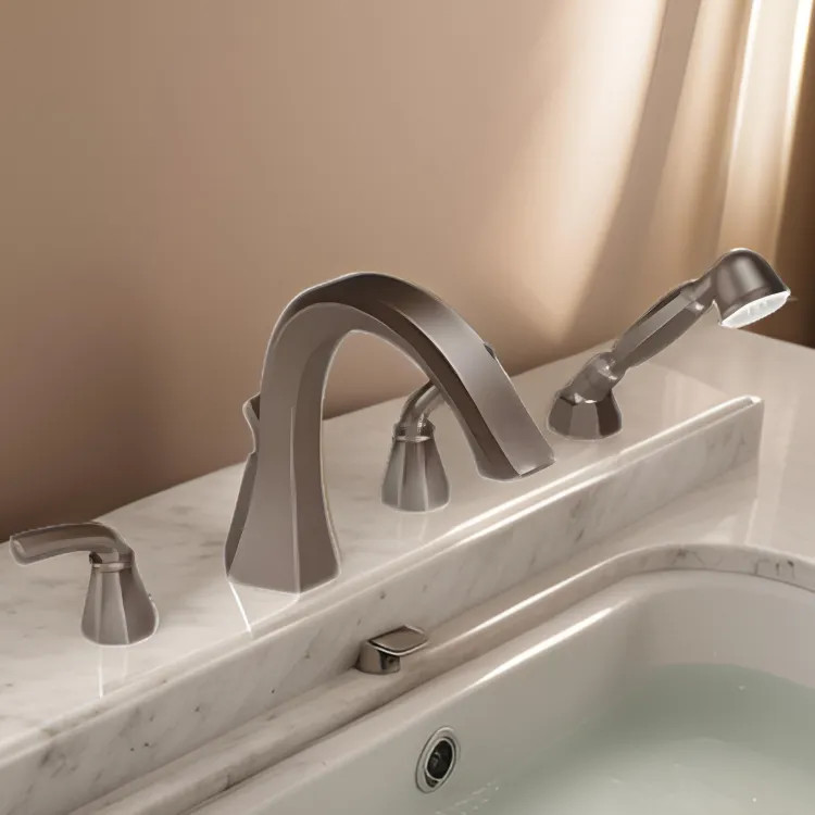 Moen Felicity Single-Function Two-Handle Roman Tub Faucet with 2.5 GPM Hand Shower, High Arc Spout, Oil Rubbed Bronze - TS244ORB