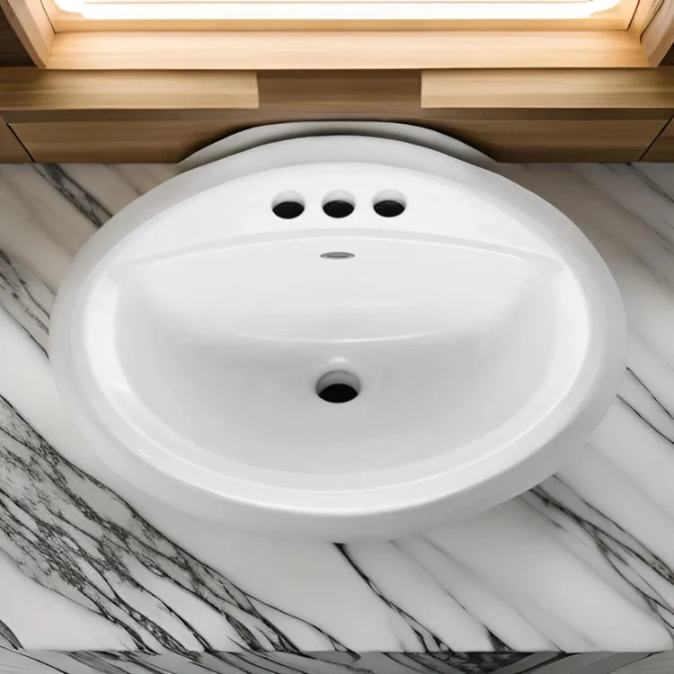 American Standard Aqualyn 20-3/8" x 17-3/8" Drop-In Bathroom Countertop Sink, Faucet Ledge, Front Overflow, 4" Centers, Vitreous China, White - 0476.028.020