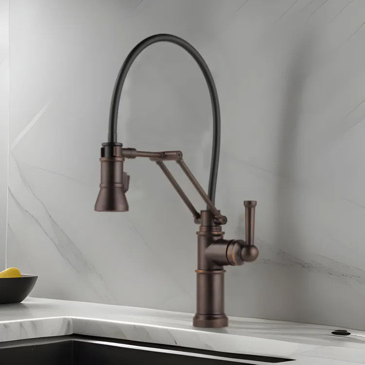 Brizo Artesso Single-Handle Articulating Kitchen Faucet w/ 2-Function Sprayer, MagneDock, 1.8 GPM, Venetian Bronze - 63225LF-RB 