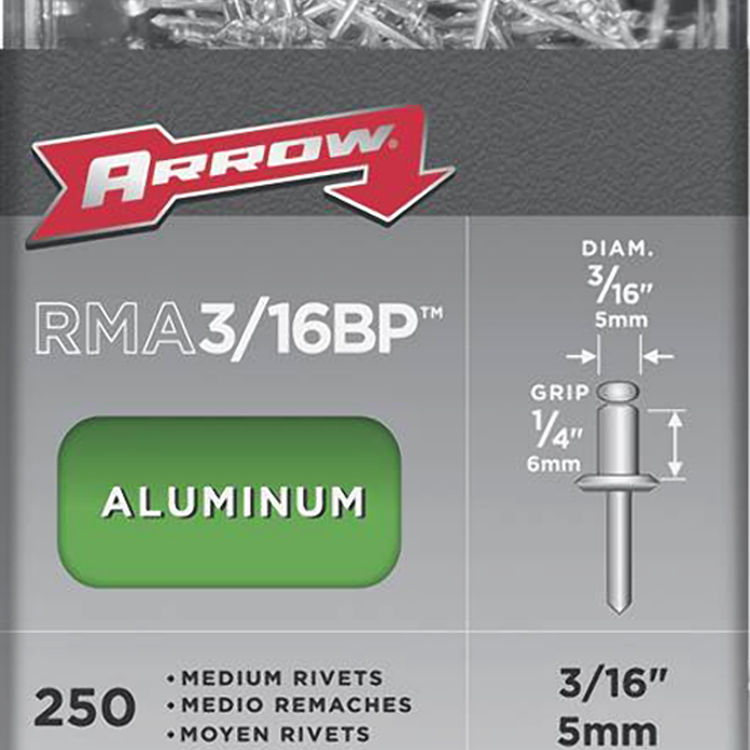 Arrow RMA3/16BP Medium Pop Rivet, 3/16" Dia, Aluminum