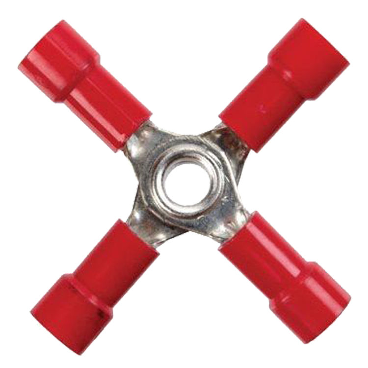 Jandorf 60933 4-Way Butt Splice Terminal, 22 - 18 AWG, Insulated, Tin Plated Copper, Red