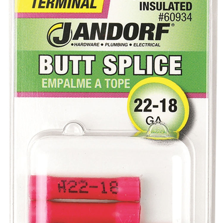 Jandorf 60934 Butt Splice Terminal, 22 - 18 AWG, Insulated, Tin Plated Copper, Red