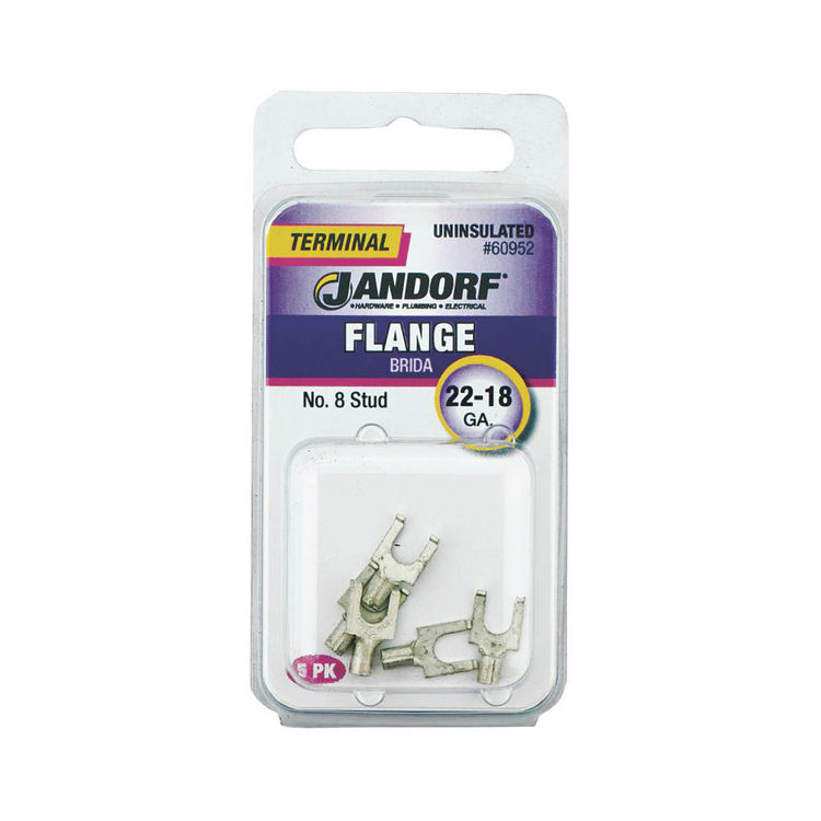 Jandorf 60952 Spade Terminal, 22 - 18 AWG, Non-Insulated, Tin Plated Copper