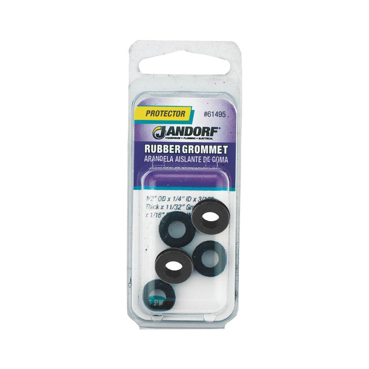 Jandorf 61495 Grommet, 1/4 in ID x 1/2 in OD x 5/16 in T, Rubber, Black