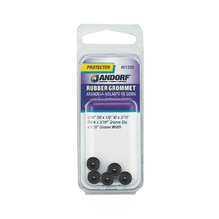 Jandorf 61500 Grommet, 1/8 in ID x 5/16 in OD x 3/16 in T, Rubber, Black