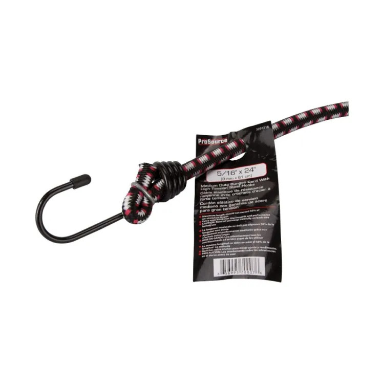 ProSource 24" x 8 mm Medium-Duty Bungee Stretch Cord with High-Tension Steel Hooks, Polypropylene/Rubber - FH64017