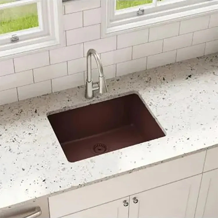 Elkay Quartz Classic Pecan 25in x 18in Undermount Single Bowl Kitchen Sink  with Rear Center Drain - ELGU2522PC0