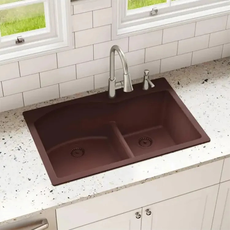 Elkay Quartz Classic Pecan 3in x 22in x 10in Drop-In with Rear Center Drain 60/40 Double Bowl Sink with Aqua Divide - ELGH3322RPC0