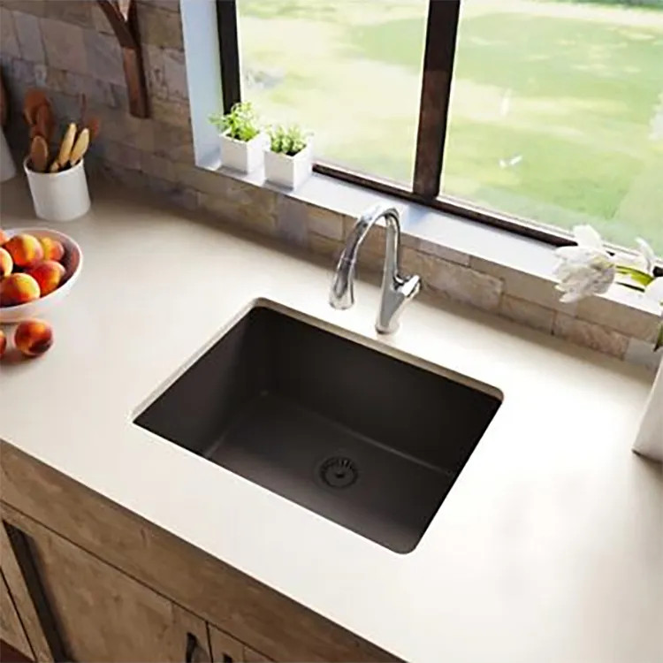 Elkay Quartz Luxe Chestnut 25in x 19in x 10in Single Bowl Undermount Kitchen Sink, Rear Center Drain - ELXU2522CN0  