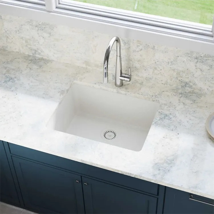 Elkay Quartz Luxe Ricotta 25in x 19in x 10in Single Bowl Undermount Kitchen Sink, Rear Center Drain - ELXU2522RT0  