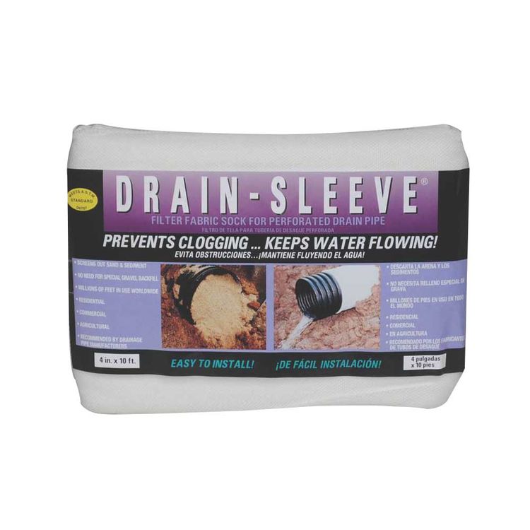 Carriff 04010-24 Drain Sleeve Fabric Sock, For Use With For 4 in Drain Pipes, 100 ft L X 4 in W, Polyester