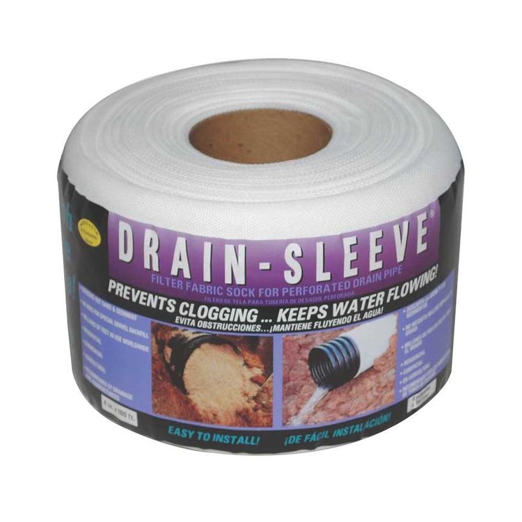 Carriff 04100-10 Drain Sleeve Fabric Sock, For Use With For 4 in Drain Pipes, 100 ft L X 4 in W, Polyester