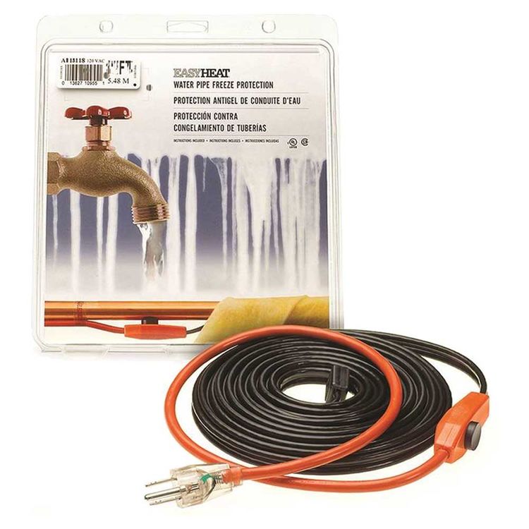 Easy Heat AHB Pipe Heating Cable With Thermostat, 1 in, 15 ft, 120 VAC, 0.9 A, 105 W