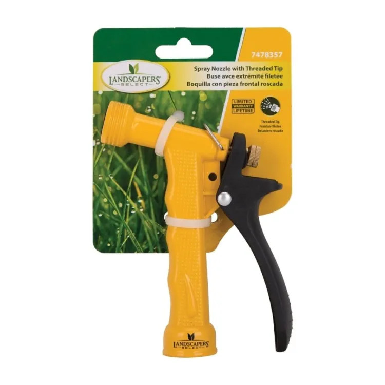 Landscapers Select Spray Nozzle with Threaded Tip for Garden Hose, Rare Push, Female, Metal, Yellow - GA711-Y3L