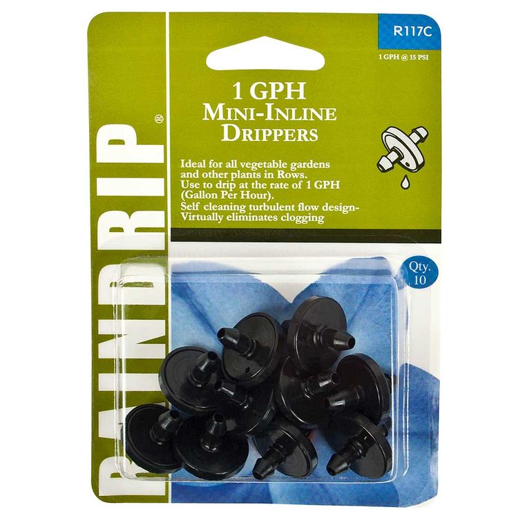 Raindrip R117CT In-Line Pressure Compensating Drippers, 10 pack, 1 gph, Red/Black Base