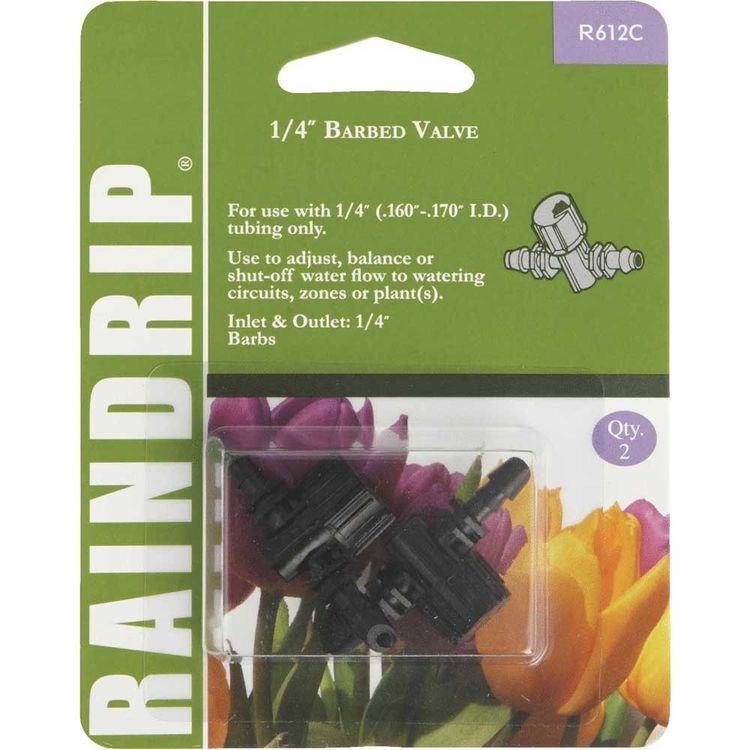 Raindrip R612CT Double Barbed Valves, 1/4 in, 50 psi, 2 pack