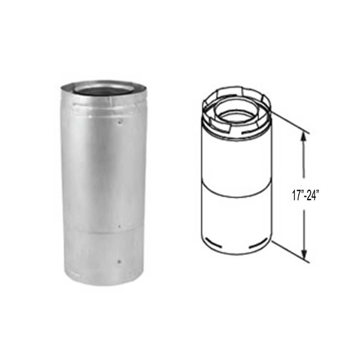 DuraVent 46DVA-24TA DirectVent Pro 4" Adjustable Double-Wall Pipe Length, 17" - 24", Galvanized (6-5/8" O.D.)