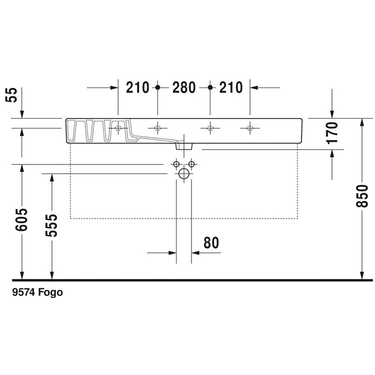 Duravit 03291200601 Vero 49 1/4" Wall Mount Bathroom Sink with Overflow and Tap Platform 
