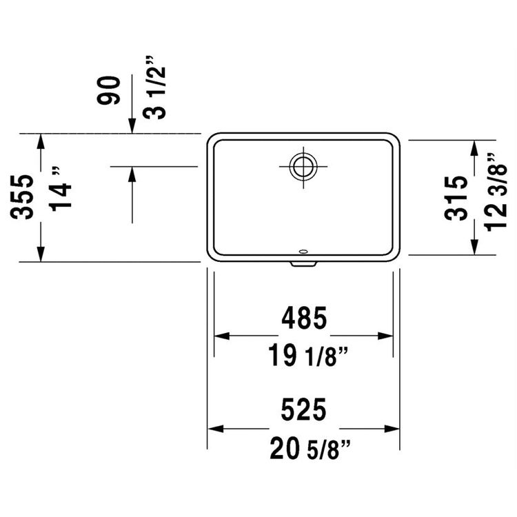Duravit 03304800001 Vero 20 5/8" Undermount Vanity Bathroom Sink with Overflow 