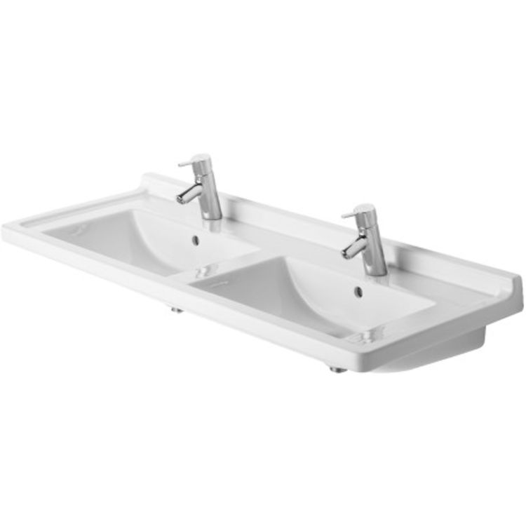 Duravit 03321300301 Starck 3 51-1/8" Double Bowl Wall Mount Bathroom Sink - 3 Hole, Overflow and Tap Platform 