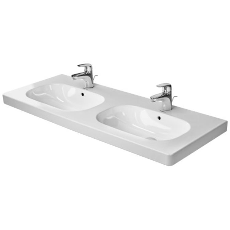 Duravit 03481200302 D-Code 47 1/4" Double Bowl Drop In Bathroom Sink with Overflow and Tap Platform With Faucet Holes
