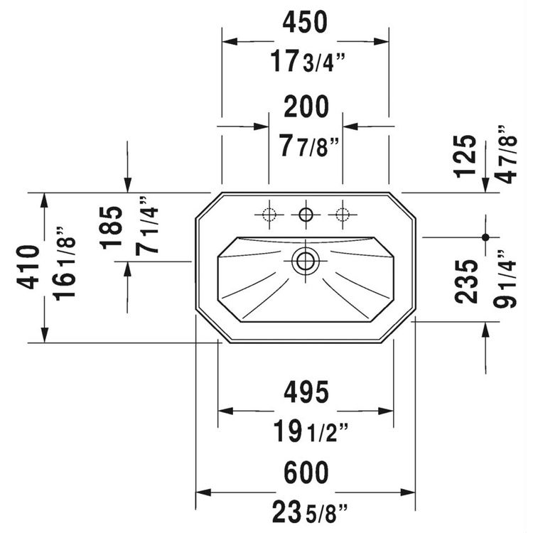 Duravit 04386000871 1930 Series 23 5/8" Wall Mount Bathroom Sink with Overflow and Tap Platform 