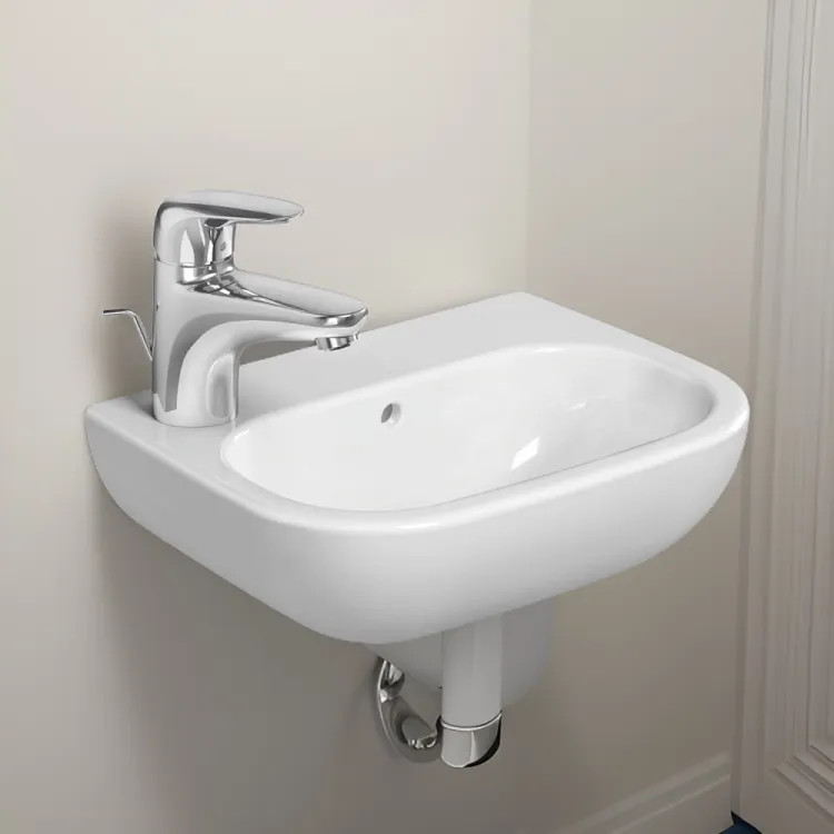 Duravit 07053600092 D-Code 14-1/8" Wall Mount Handrinse Bathroom Sink with Overflow and Tap Platform With Faucet Holes