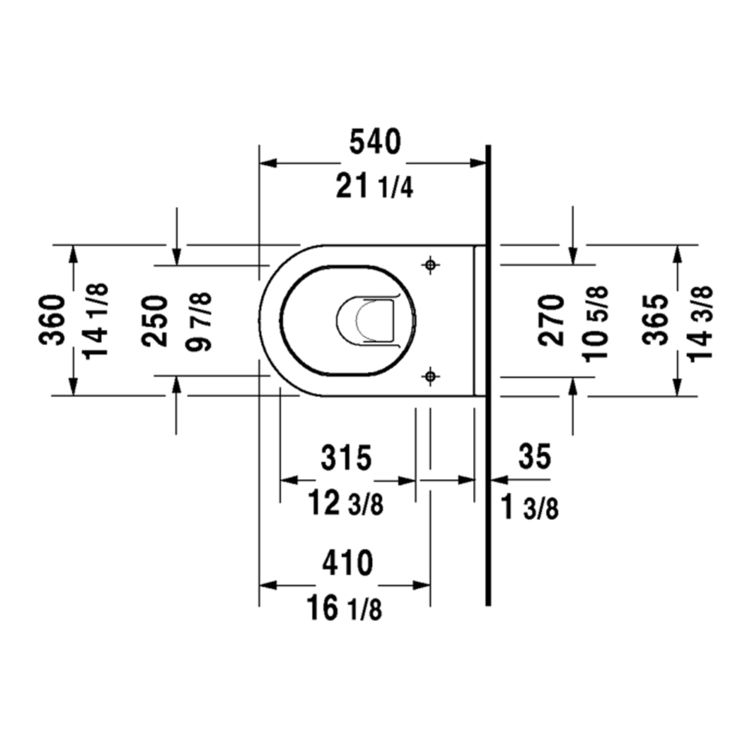 Duravit 22250900921 Starck 3 21 1/4" Dual Flush One-Piece Wall Mounted Elongated Toilet - White