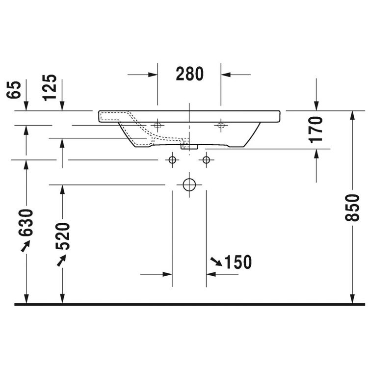 Duravit 23208000871 DuraStyle 31 1/2" Drop In Vanity Bathroom Sink with Overflow and Tap Platform 