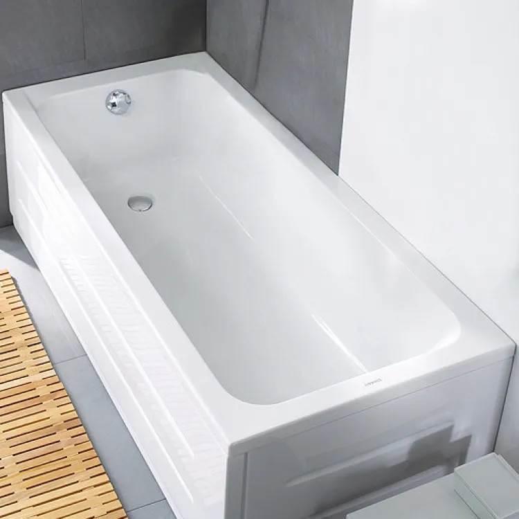 Duravit D-Code 59-1/8in Rectangular Soaking Bathtub, Left Drain, Drop-In, Acrylic, White - 700095000000093