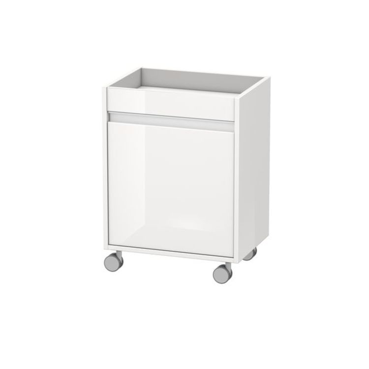 Duravit KT2530L2222 Ketho 26 3/8" Free Standing Mobile Storage Cabinet with One Glass Shelf - White High Gloss (Decor)