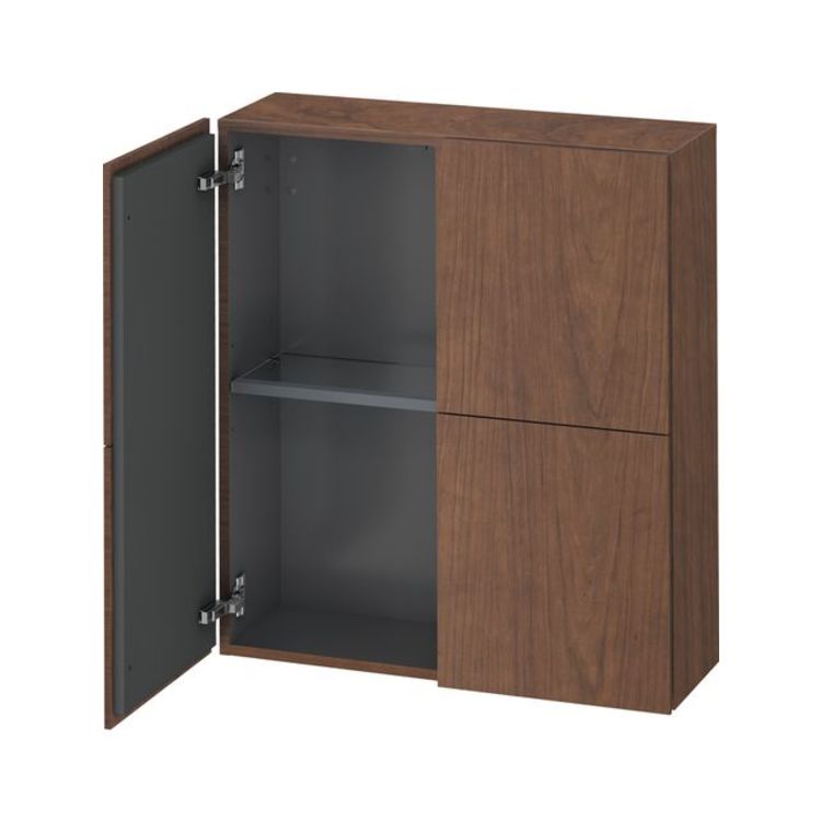 Duravit LC116701313 L Cube 9 1/2" Wall Mount Semi-Tall Linen Cabinet with Two Doors - American Walnut (Real Wood Veneer)