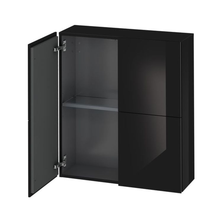 Duravit LC116704040 L Cube 9 1/2" Wall Mount Semi-Tall Linen Cabinet with Two Doors - Black High Gloss Lacquer
