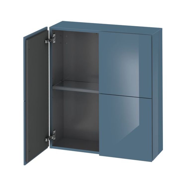 Duravit LC116704747 L Cube 9 1/2" Wall Mount Semi-Tall Linen Cabinet with Two Doors - Stone Blue High Gloss Lacquer