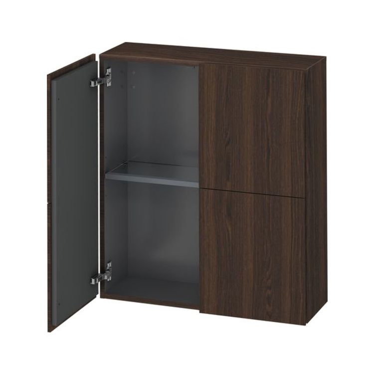 Duravit LC116706969 L Cube 9 1/2" Wall Mount Semi-Tall Linen Cabinet with Two Doors - Brushed Walnut (Real Wood Veneer)