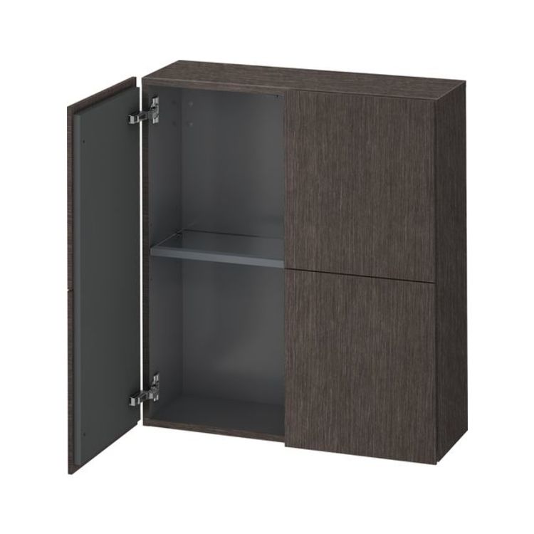 Duravit LC116707272 L Cube 9 1/2" Wall Mount Semi-Tall Linen Cabinet with Two Doors - Brushed Dark Oak (Real Wood Veneer)