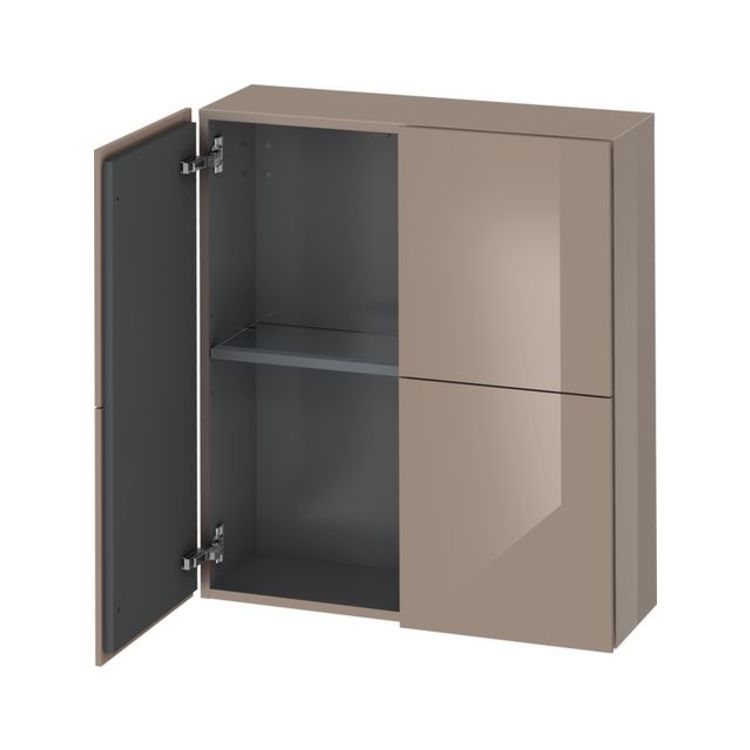 Duravit LC116708686 L Cube 9 1/2" Wall Mount Semi-Tall Linen Cabinet with Two Doors - Cappuccino High Gloss Lacquer