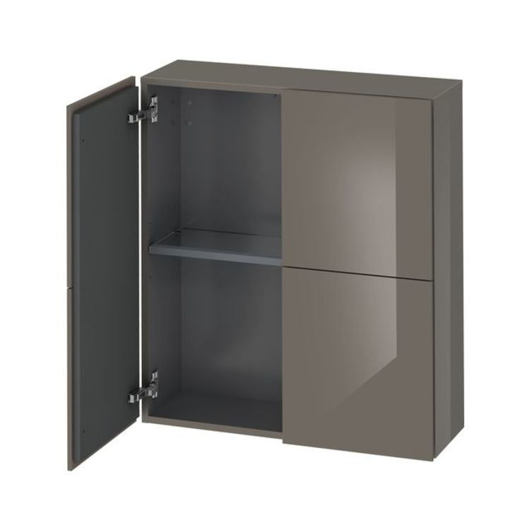 Duravit LC116708989 L Cube 9 1/2" Wall Mount Semi-Tall Linen Cabinet with Two Doors - Flannel Grey High Gloss Lacquer