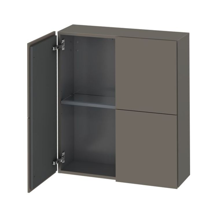 Duravit LC116709090 L Cube 9 1/2" Wall Mount Semi-Tall Linen Cabinet with Two Doors - Flannel Grey Satin Matte Lacquer