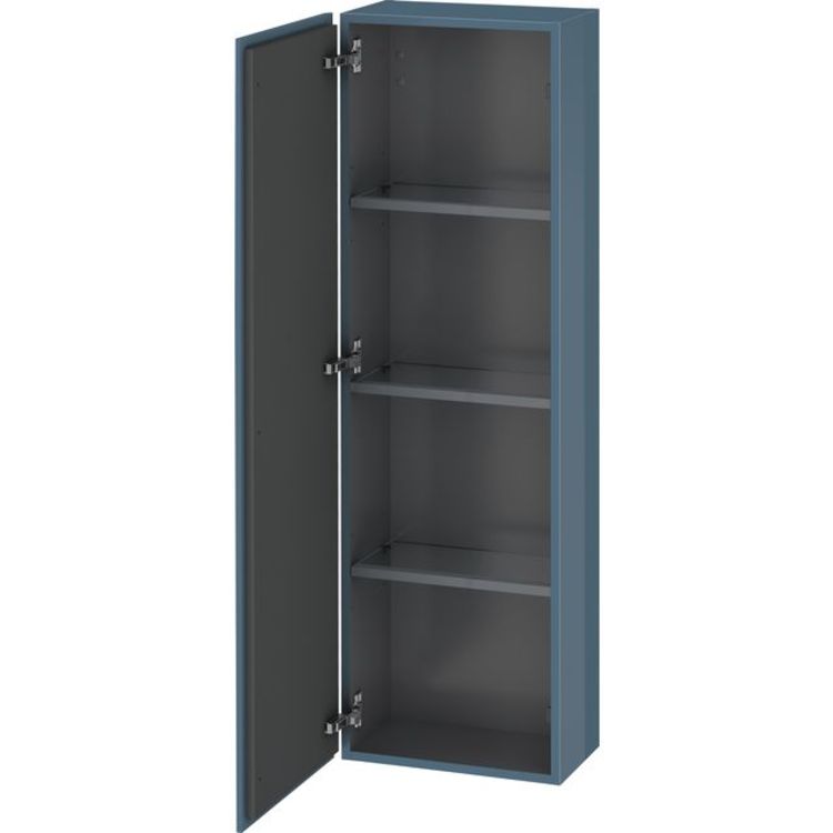 Duravit LC1168L4747 L Cube 15 3/4" Wall Mount Semi-Tall Linen Cabinet with Three Glass Shelves - Stone Blue High Gloss Lacquer