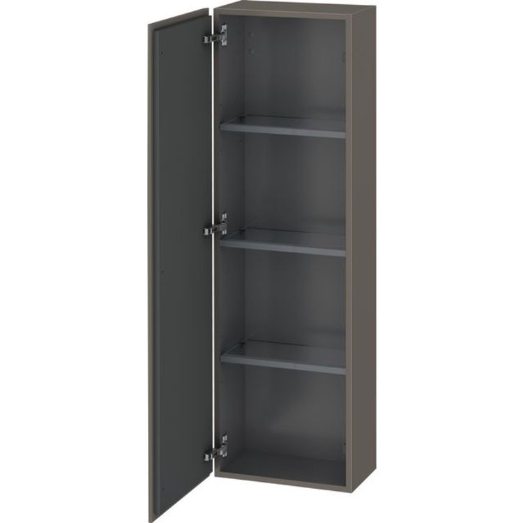 Duravit LC1168L9090 L Cube 15 3/4" Wall Mount Semi-Tall Linen Cabinet with Three Glass Shelves - Flannel Grey Satin Matte Lacquer