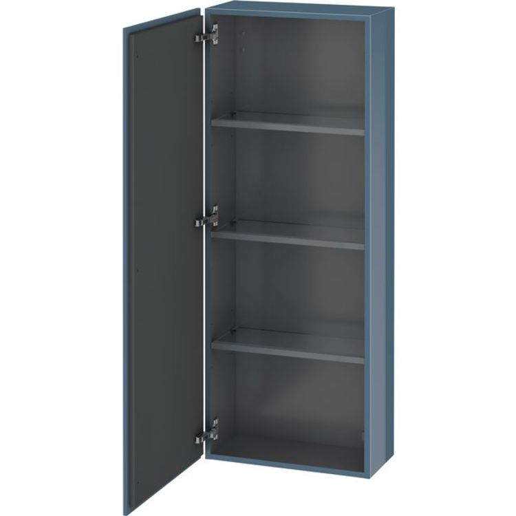 Duravit LC1169L4747 L Cube 19 5/8" Wall Mount Semi-Tall Linen Cabinet with One Door - Stone Blue High Gloss Lacquer