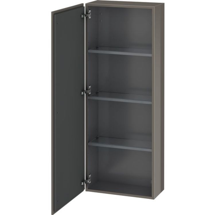 Duravit LC1169L8989 L Cube 19 5/8" Wall Mount Semi-Tall Linen Cabinet with One Door - Flannel Grey High Gloss Lacquer