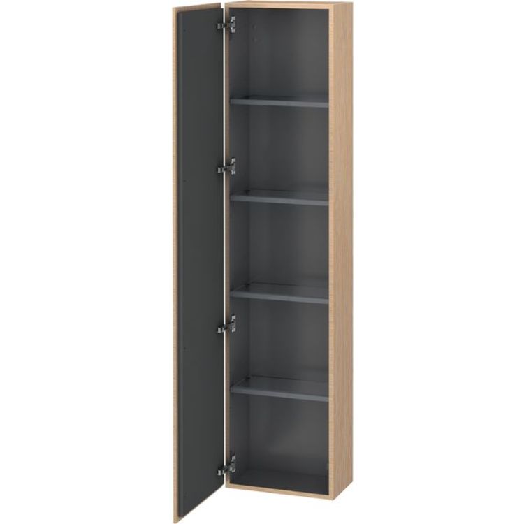 Duravit LC1170L1212 L Cube 15 3/4" Wall Mount Tall Linen Cabinet with Four Glass Shelves - Brushed Oak (Real Wood Veneer)