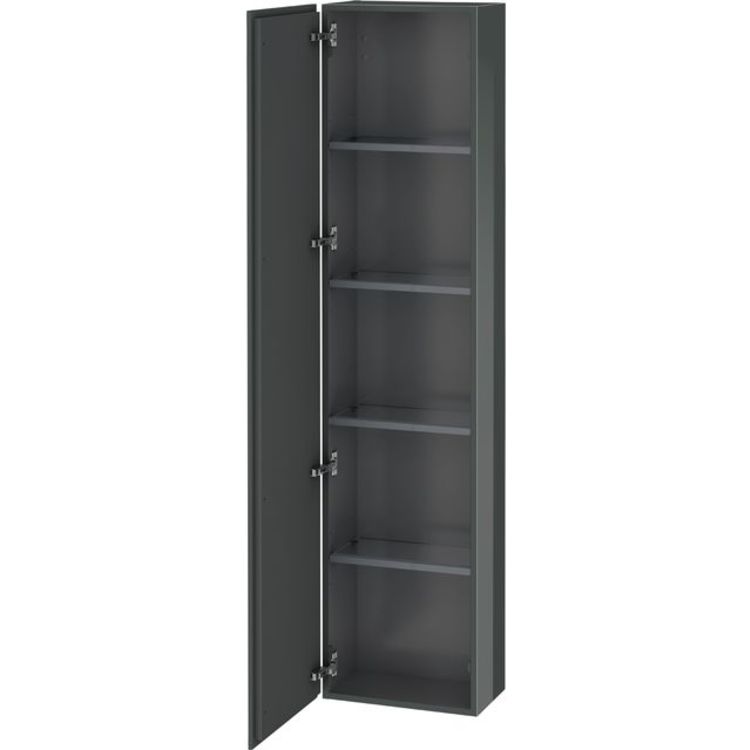 Duravit LC1170L3838 L Cube 15 3/4" Wall Mount Tall Linen Cabinet with Four Glass Shelves - Dolomiti Grey High Gloss Lacquer