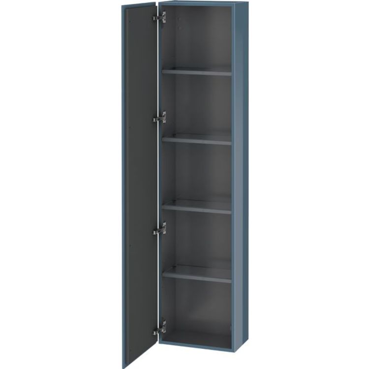 Duravit LC1170L4747 L Cube 15 3/4" Wall Mount Tall Linen Cabinet with Four Glass Shelves - Stone Blue High Gloss Lacquer