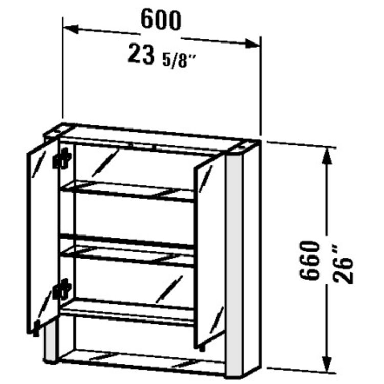 Duravit LM970003737 Light and Mirror 23-5/8" Mirror Lighting Cabinet with Two Glass Shelves and One Rail