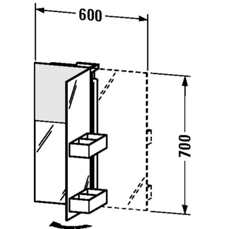 Duravit S19720R0000 Starck 23 5/8" Mirror Lighting Cabinet with One Mirror Door With Hinge Position