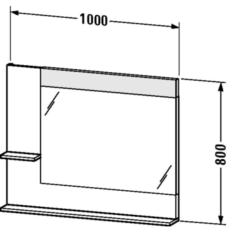 Duravit VE731202222 Vero 39 3/8" Rectangular Frameless Mirror with Shelves to Left Side and Below - White High Gloss (Decor)