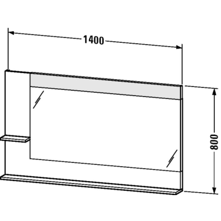 Duravit VE731402222 Vero 55 1/8" Rectangular Frameless Mirror with Shelves to Left Side and Below - White High Gloss (Decor)